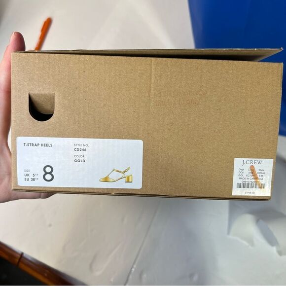 NIB J Crew Ankle T- Strap Heel Gold NEW size 8 - Picture 11 of 13